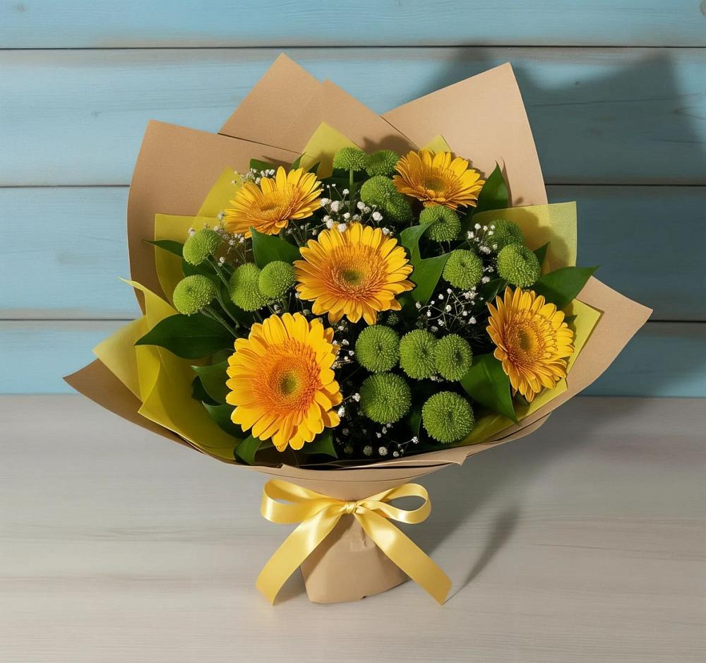 Букет цветов из: Герберы и Хризантемы в Самотовино