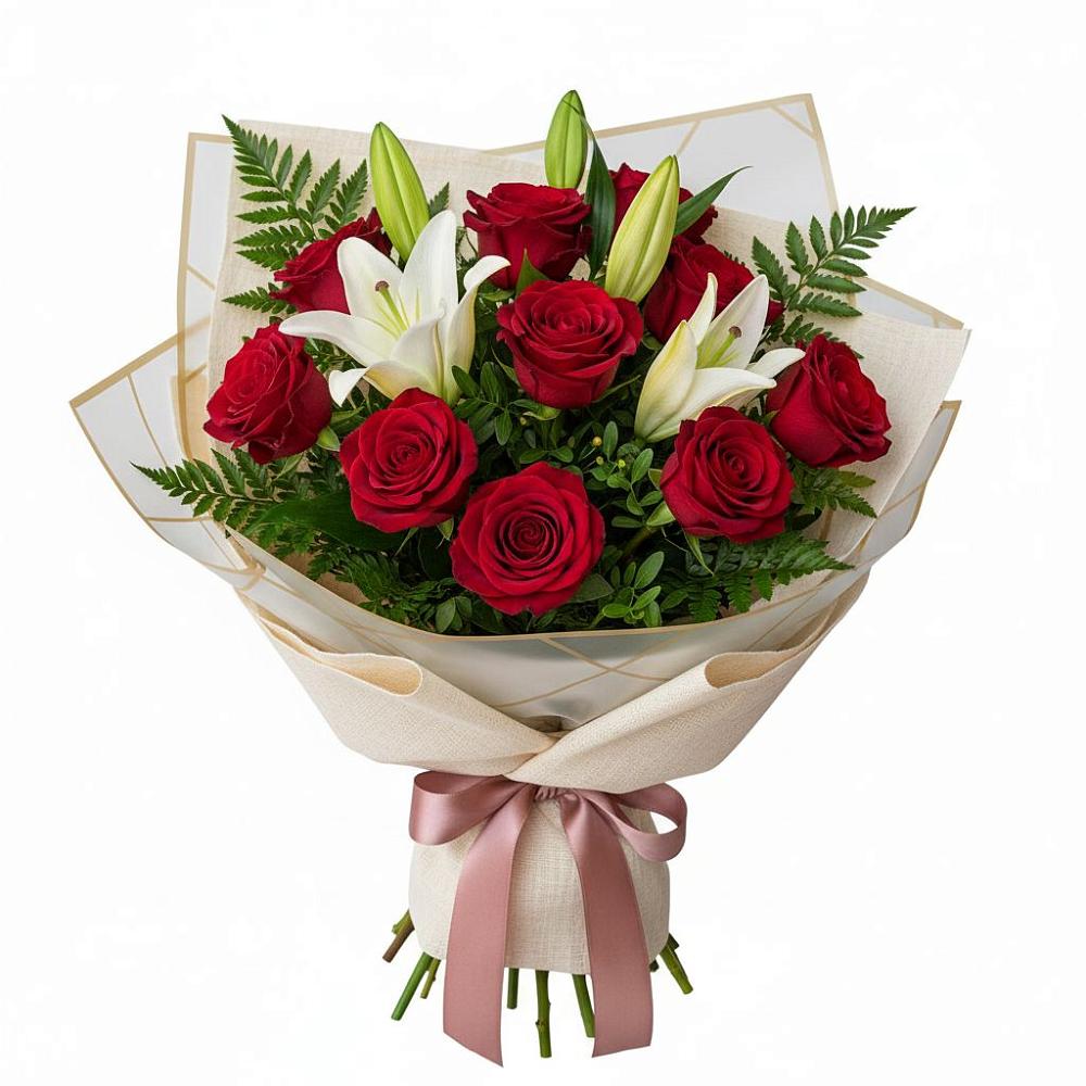 Букет цветов из: Лилии и Розы в Самотовино