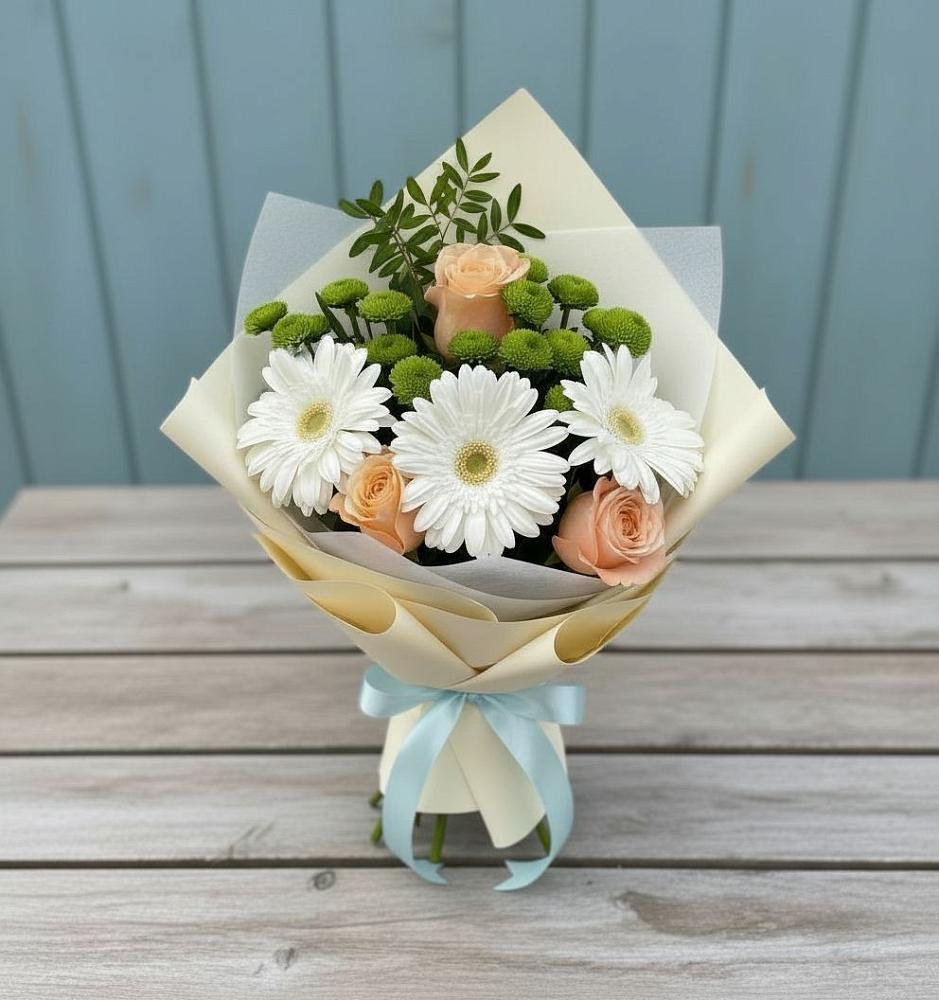 Букет цветов из: Герберы, Розы и Хризантемы в Самотовино