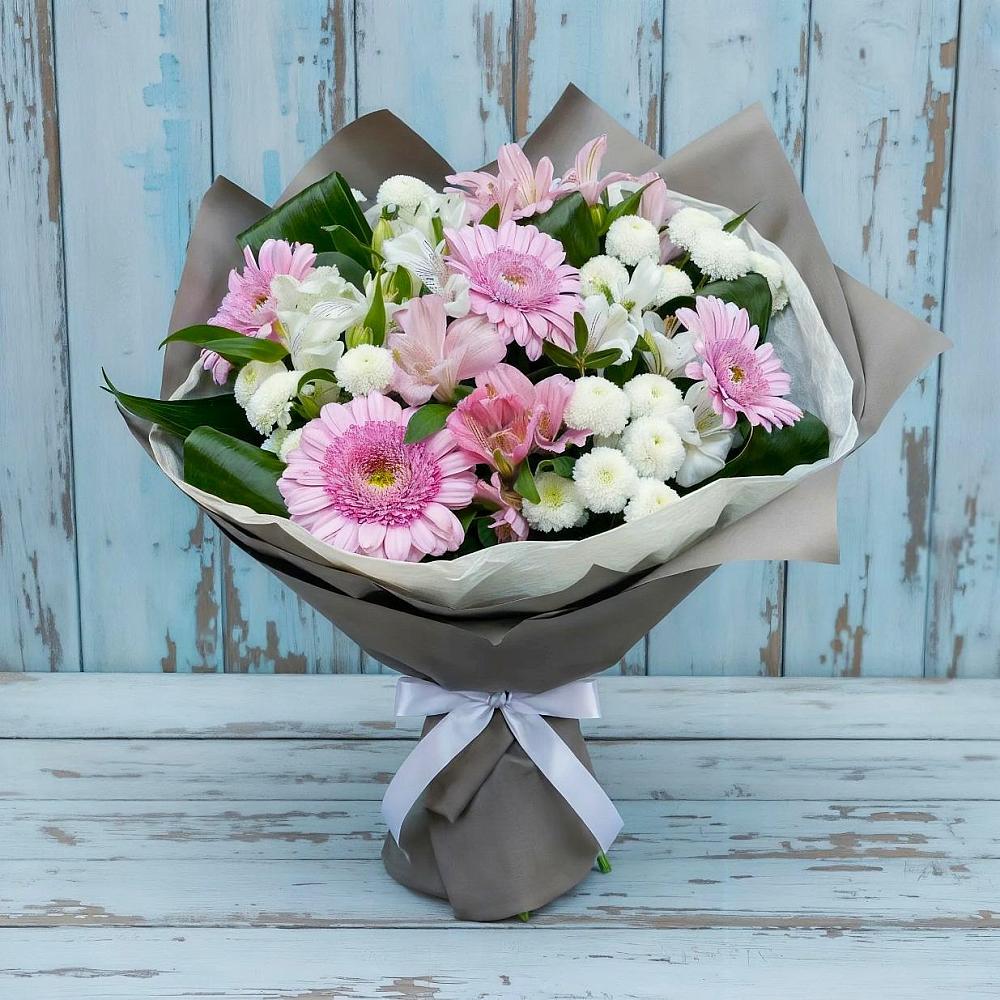 Букет цветов из: Герберы, Альстромерии и Хризантемы в Самотовино